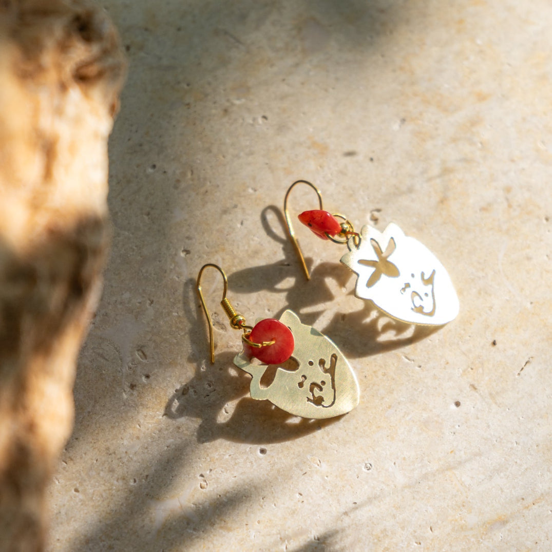 Gaza Strawberry Calligraphy Earrings | Handmade Brass Jewelry
