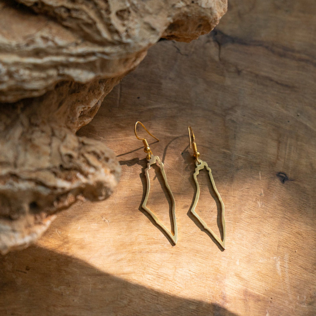 Map Outline Earrings in Brass | Handmade Jewelry