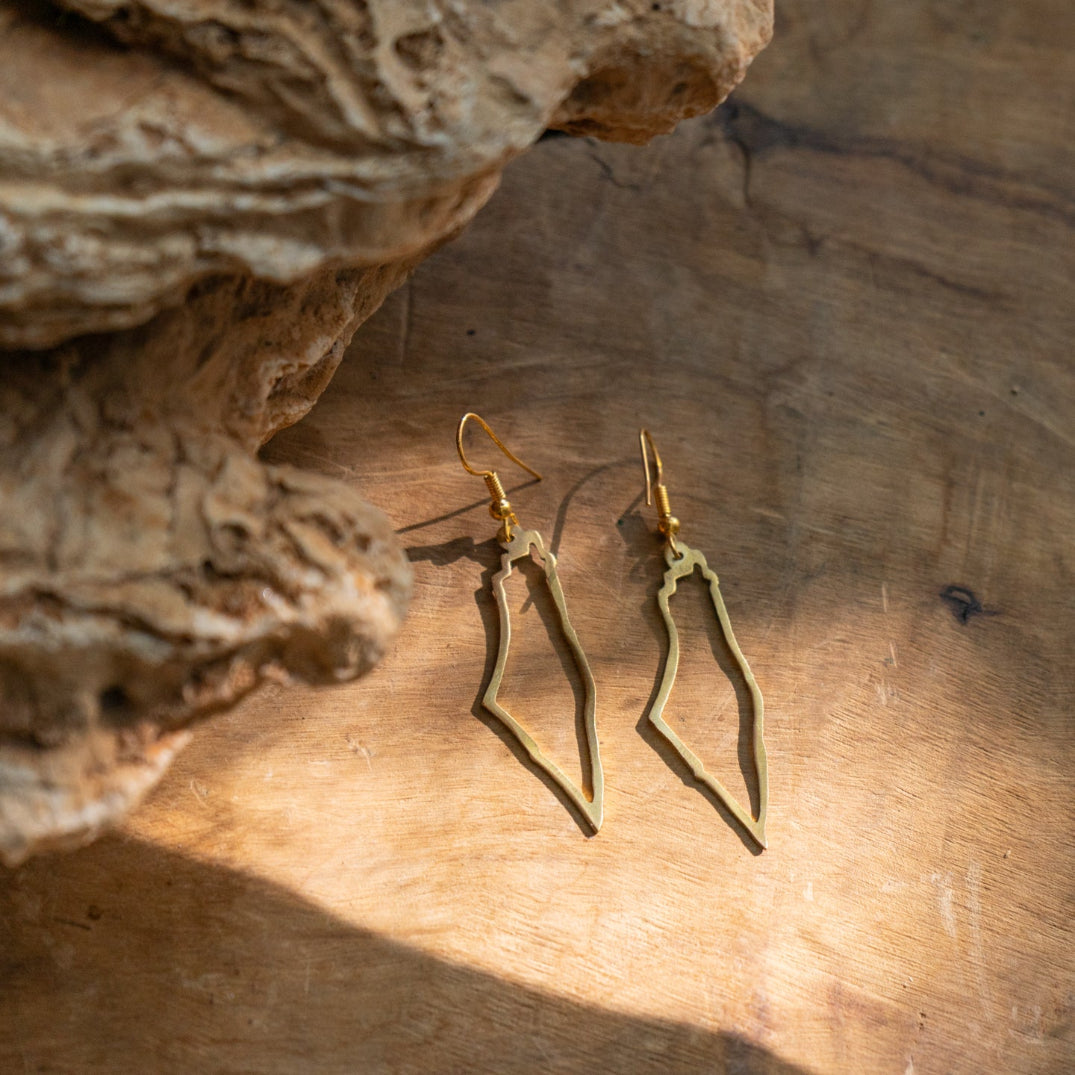 Map Outline Earrings in Brass | Handmade Jewelry