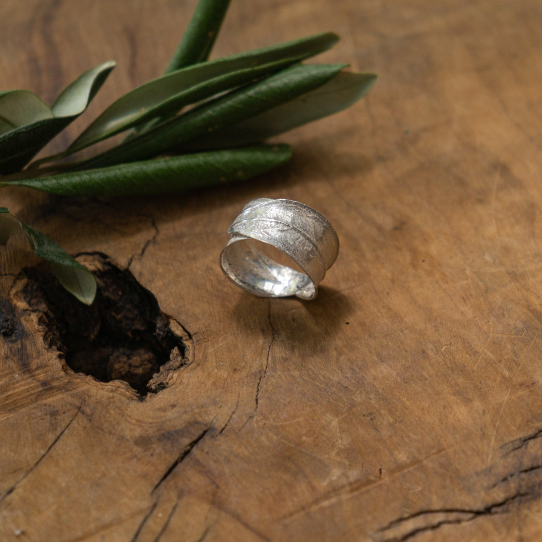 Sterling Silver Olive Leaf Ring | Double Wrapped Leaves