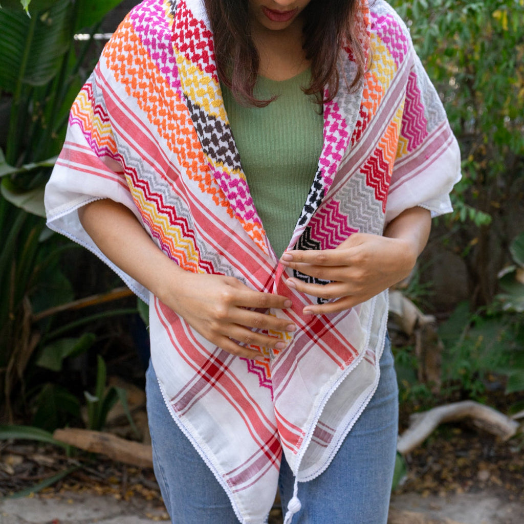 Traditional Keffiyeh in Multi Color on Light Fabric