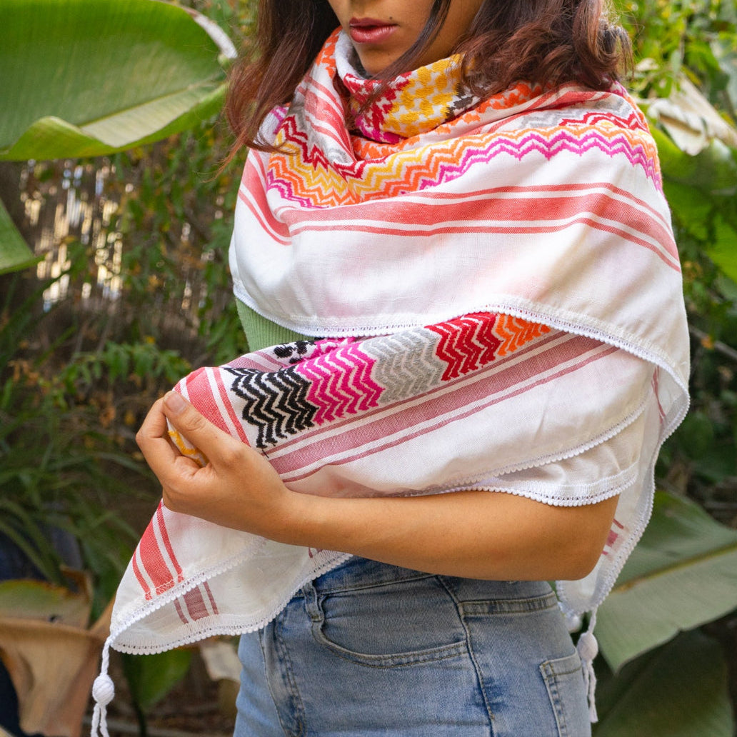 Traditional Keffiyeh in Multi Color on Light Fabric