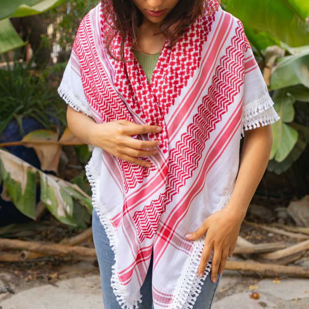 Traditional Keffiyeh in Red on White