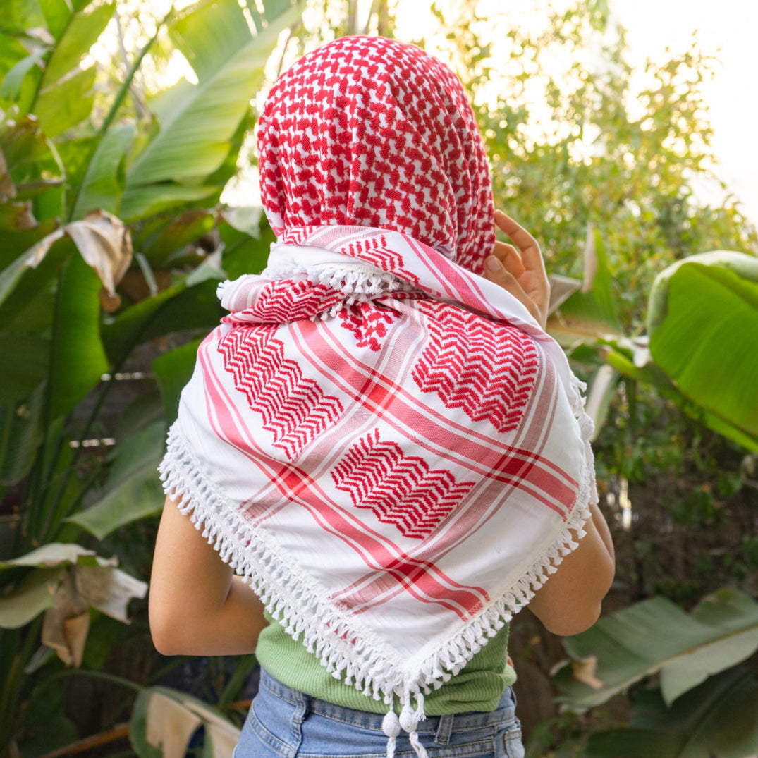 Traditional Keffiyeh in Red on White