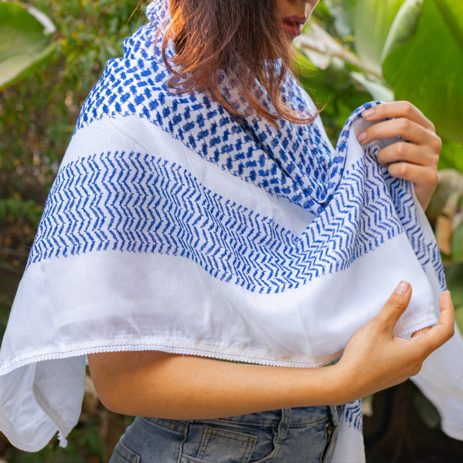 Traditional Keffiyeh | Blue on White