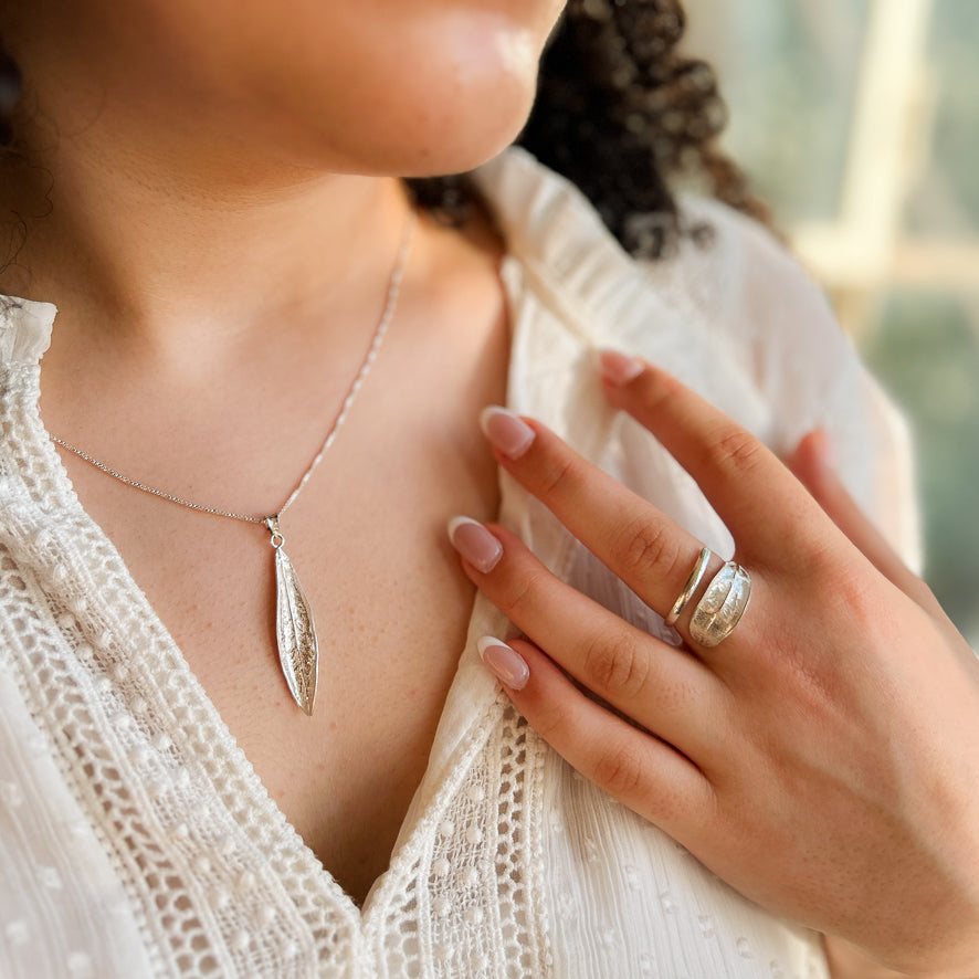 Sterling Silver Single Olive Leaf Necklace | Handcrafted Jewelry