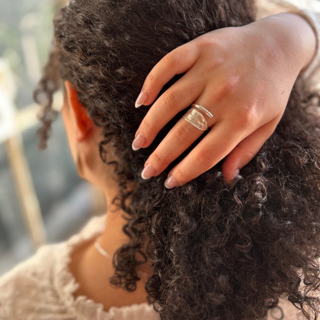 Sterling Silver Olive Leaf on Hand Crafted Band Ring