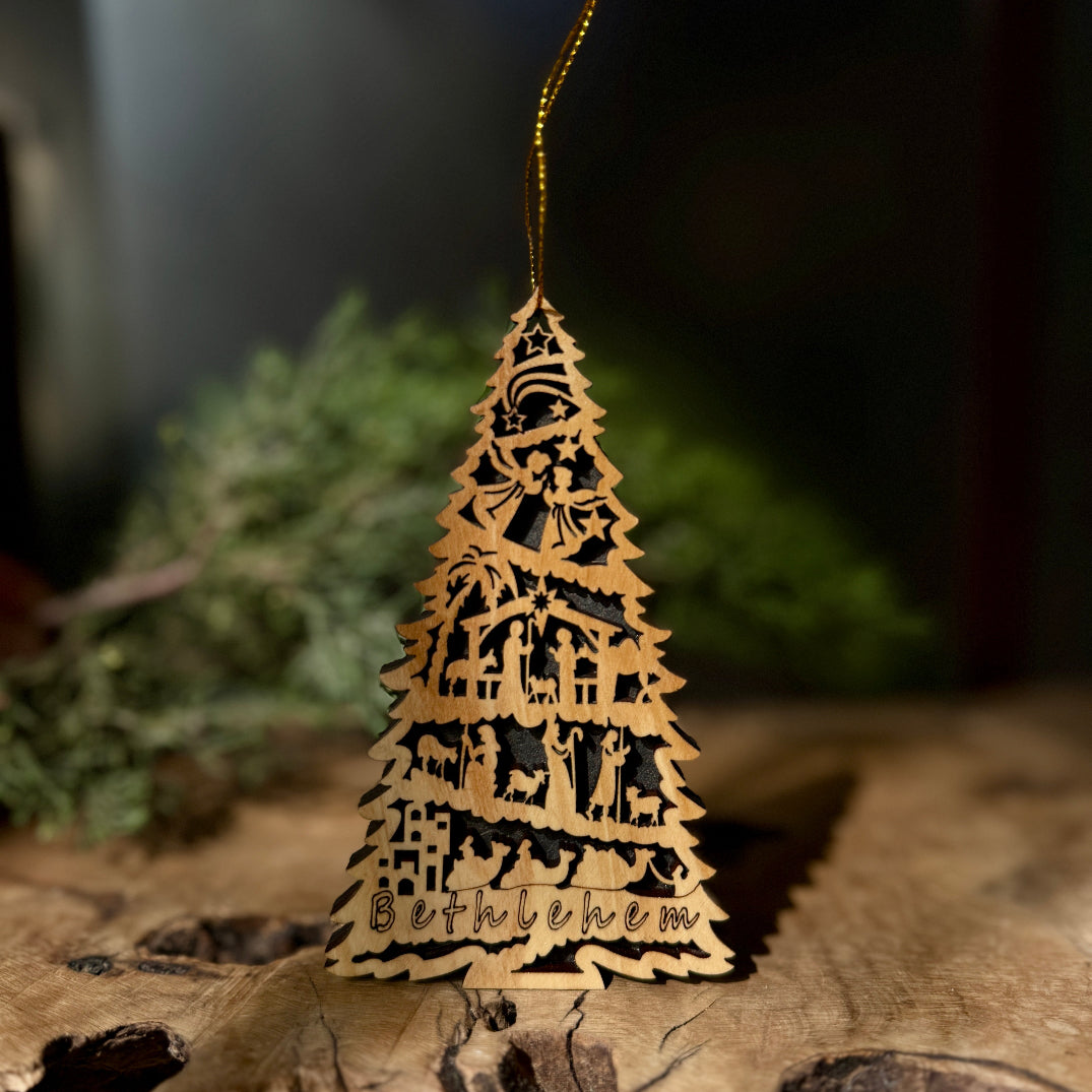 Nativity Scene Christmas Tree Wood Ornament | Laser Carved