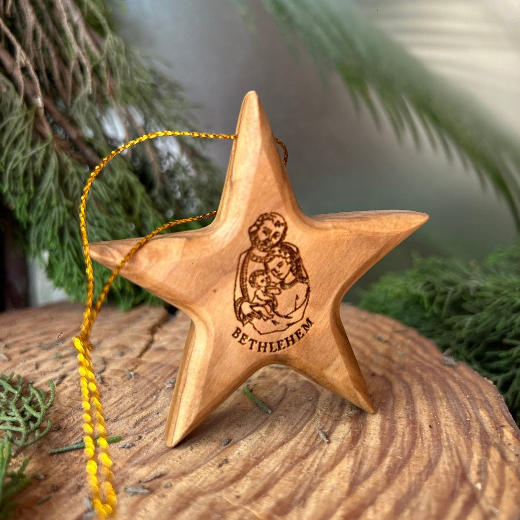 Christmas Star Carved from Olive Wood | Hand Carved Ornament