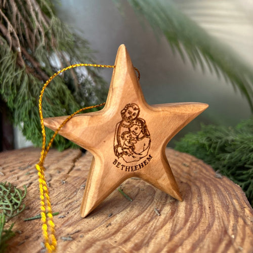 Christmas Star Carved from Olive Wood | Hand Carved Ornament