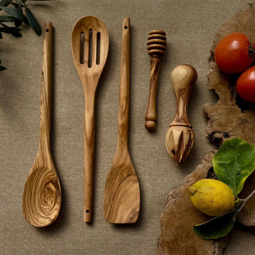 Curated Olive Wood Kitchen Gift Set | 5-Piece Hand Carved Set