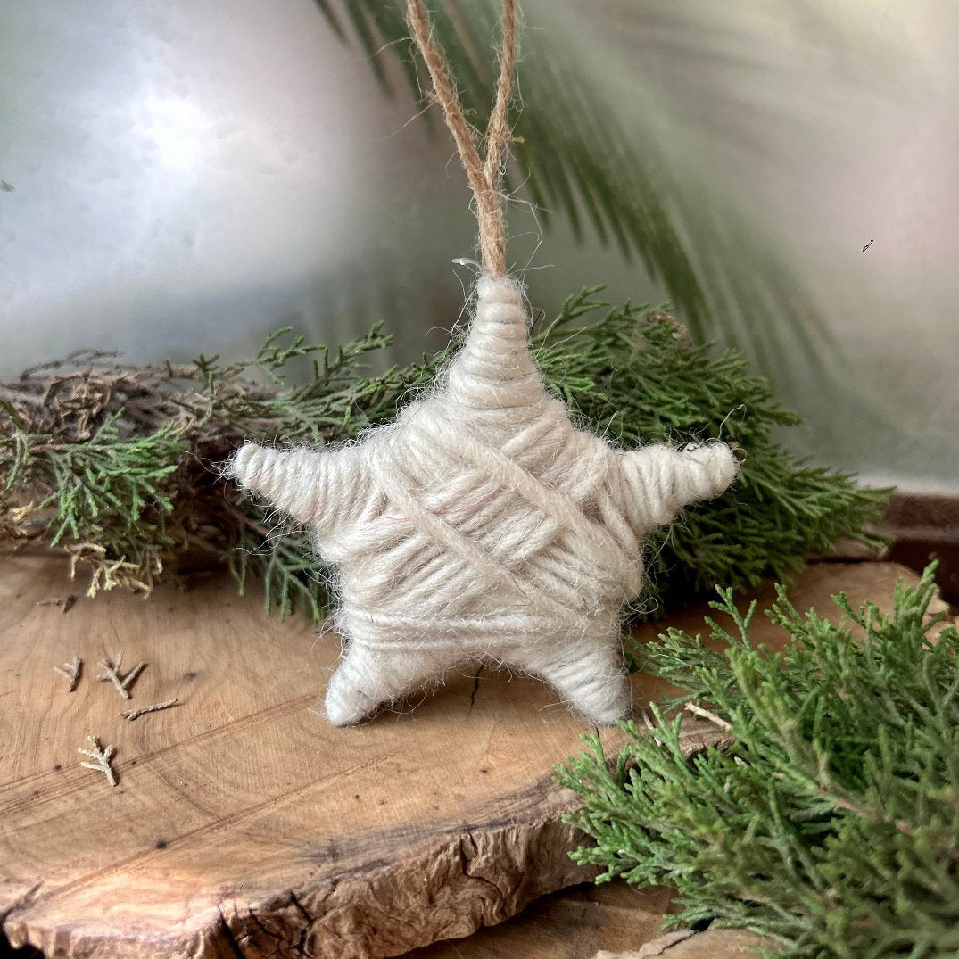 Hand Spun Wool Christmas Star Ornament | Handcrafted