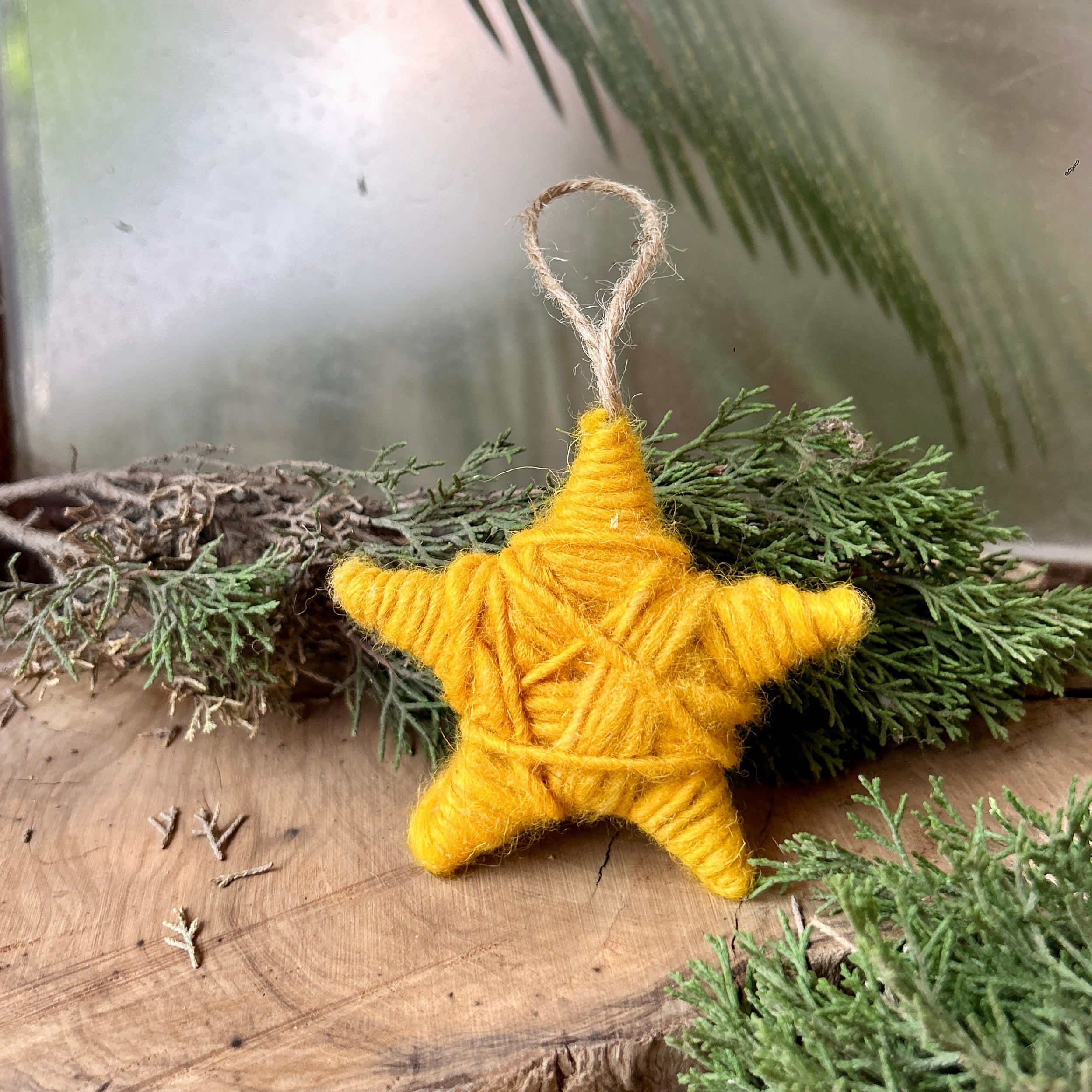 Hand Spun Wool Christmas Star Ornament | Handcrafted