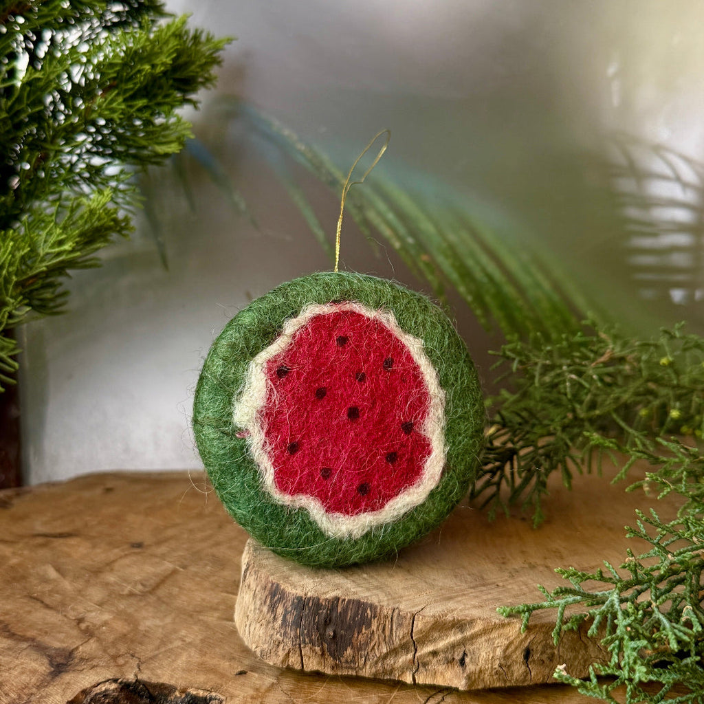 Handmade Watermelon Christmas Tree Ornament | Hand Felted Wool