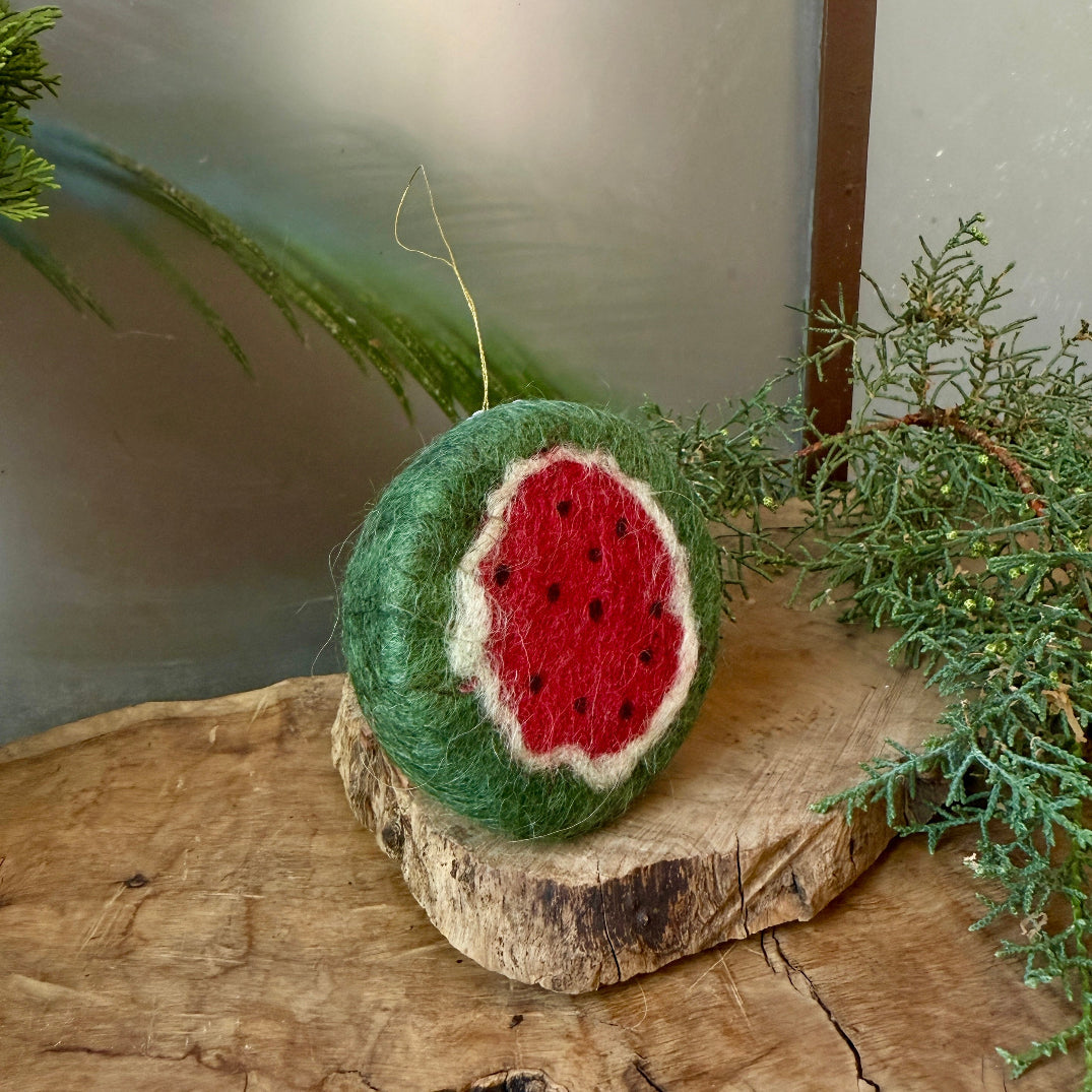Handmade Watermelon Christmas Tree Ornament | Hand Felted Wool