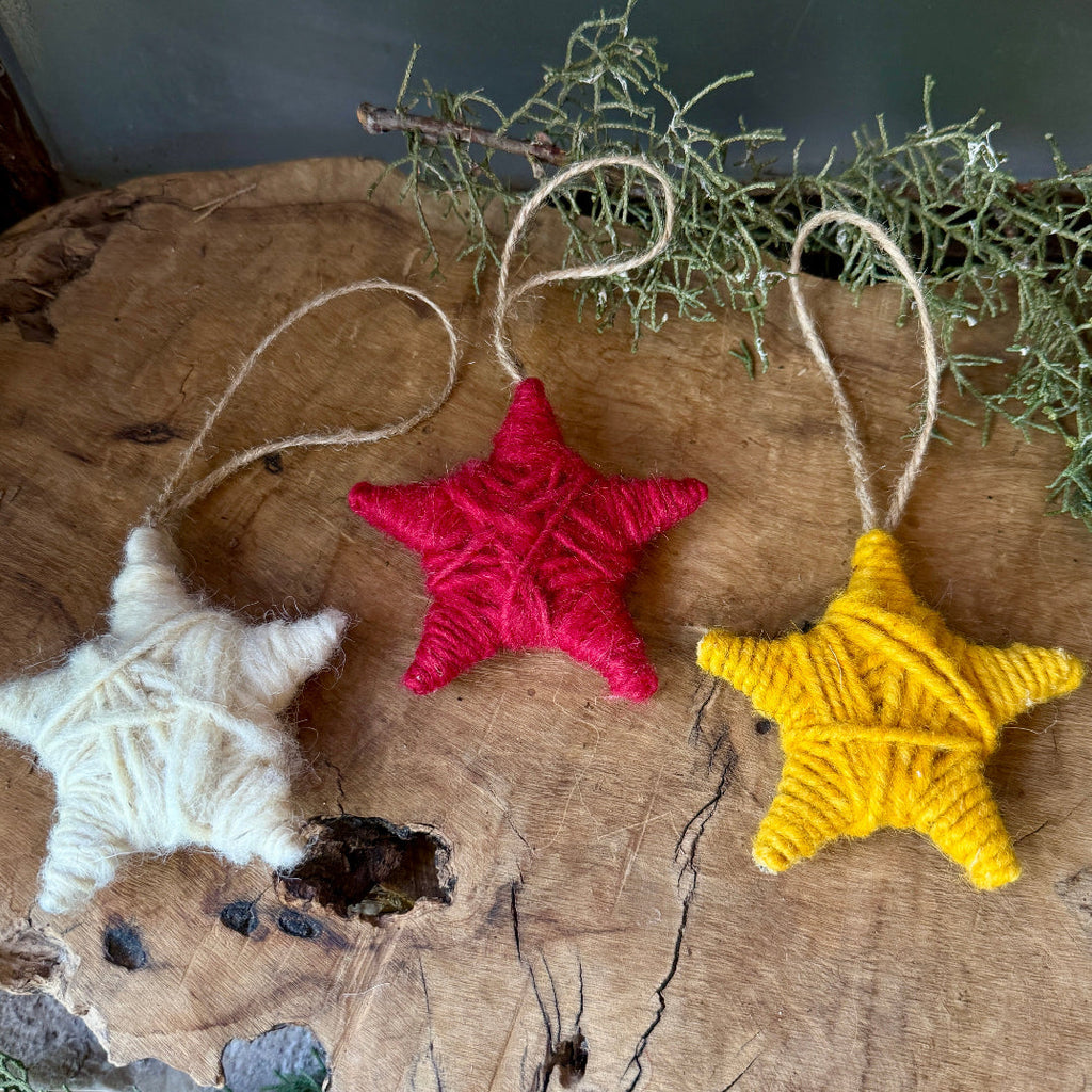 Hand Spun Wool Christmas Star Ornament | Handcrafted