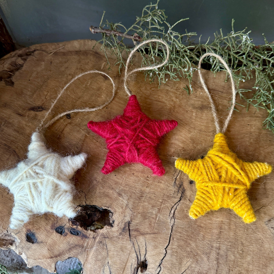 Hand Spun Wool Christmas Star Ornament | Handcrafted