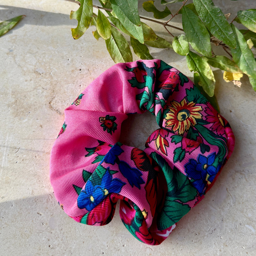 Traditional Fabric Scrunchies with Secret Zipper Pouch | Set of 5 Colors