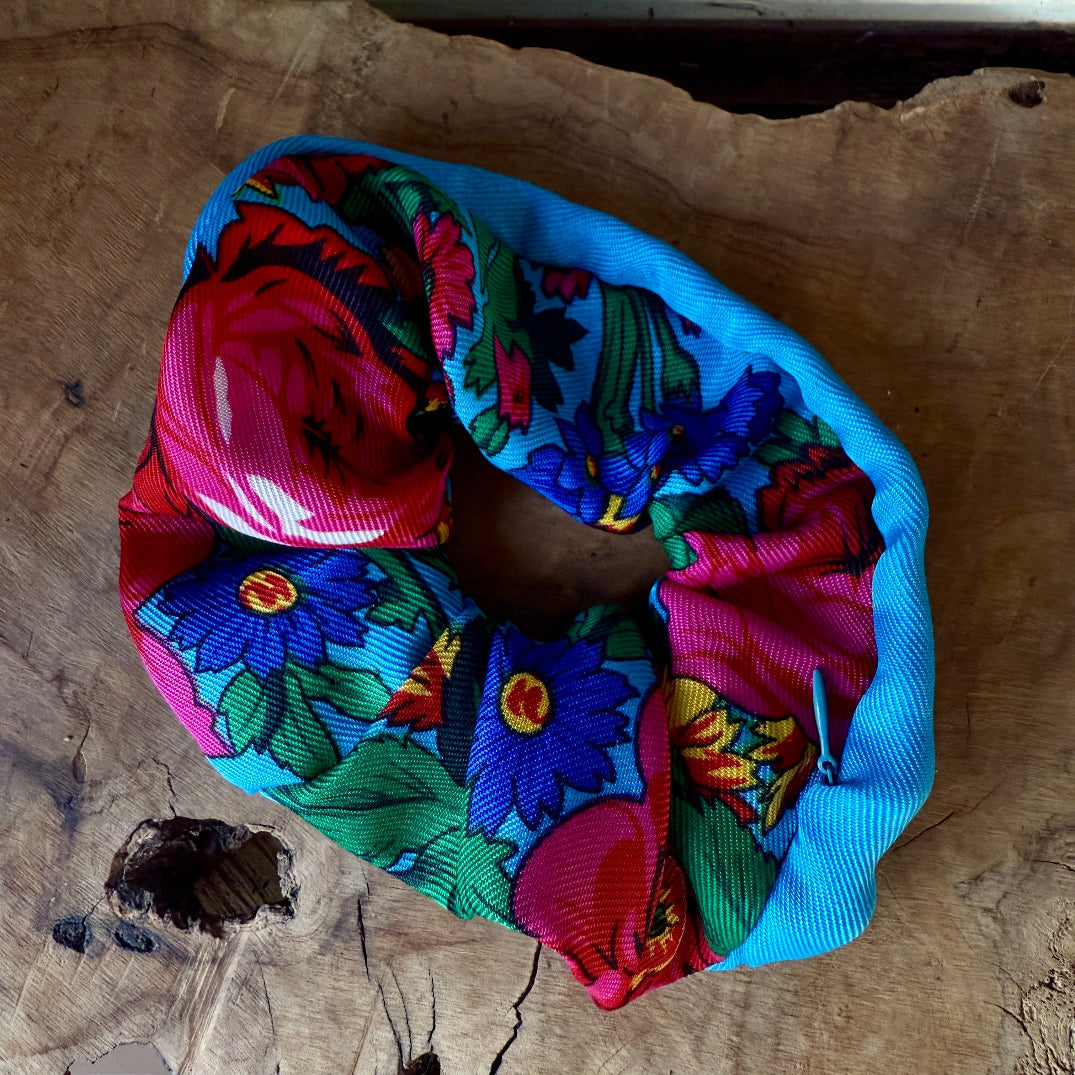 Traditional Fabric Scrunchies with Secret Zipper Pouch | Set of 5 Colors