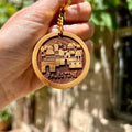 Old City Landscape Keychain in Olive Wood | Hand Carved