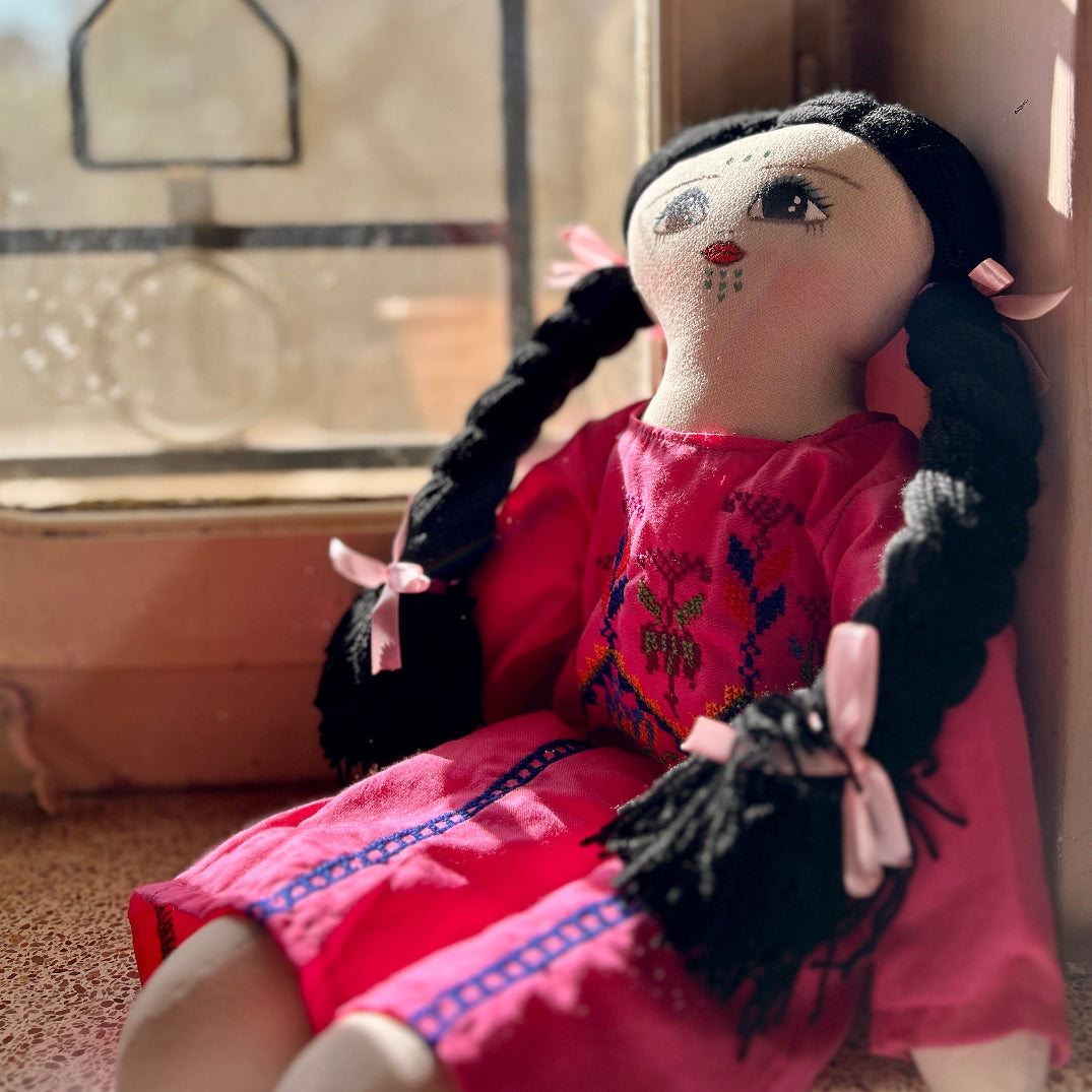 Handmade Doll with Traditional Embroidered Dress and Hand Painted Face