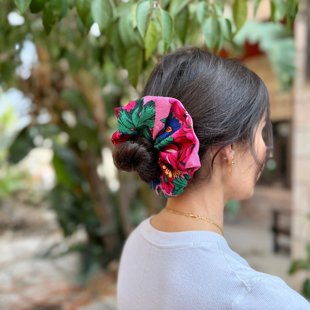 Traditional Fabric Scrunchies with Secret Zipper Pouch | Set of 5 Colors