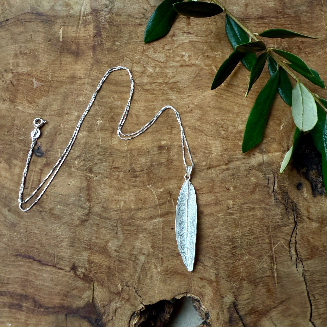 Sterling Silver Single Olive Leaf Necklace | Handcrafted Jewelry