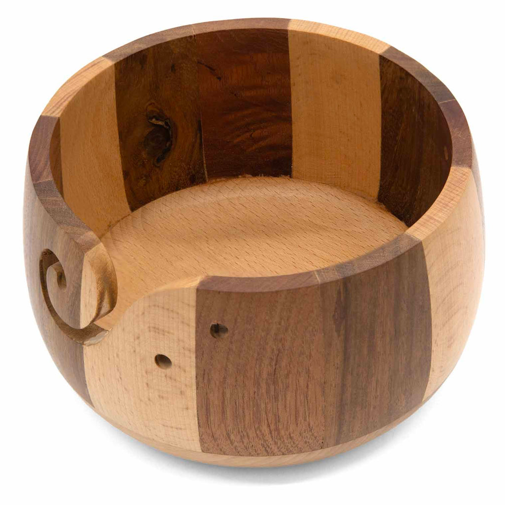 Bol à laine en bois rayé avec fente en spirale
