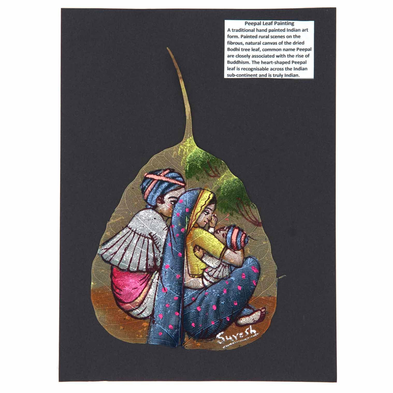 Peinture sur feuille de Peepal, scène de famille