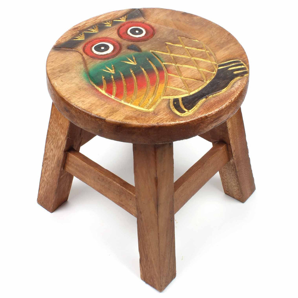 Tabouret en bois de raintree sculpté hibou