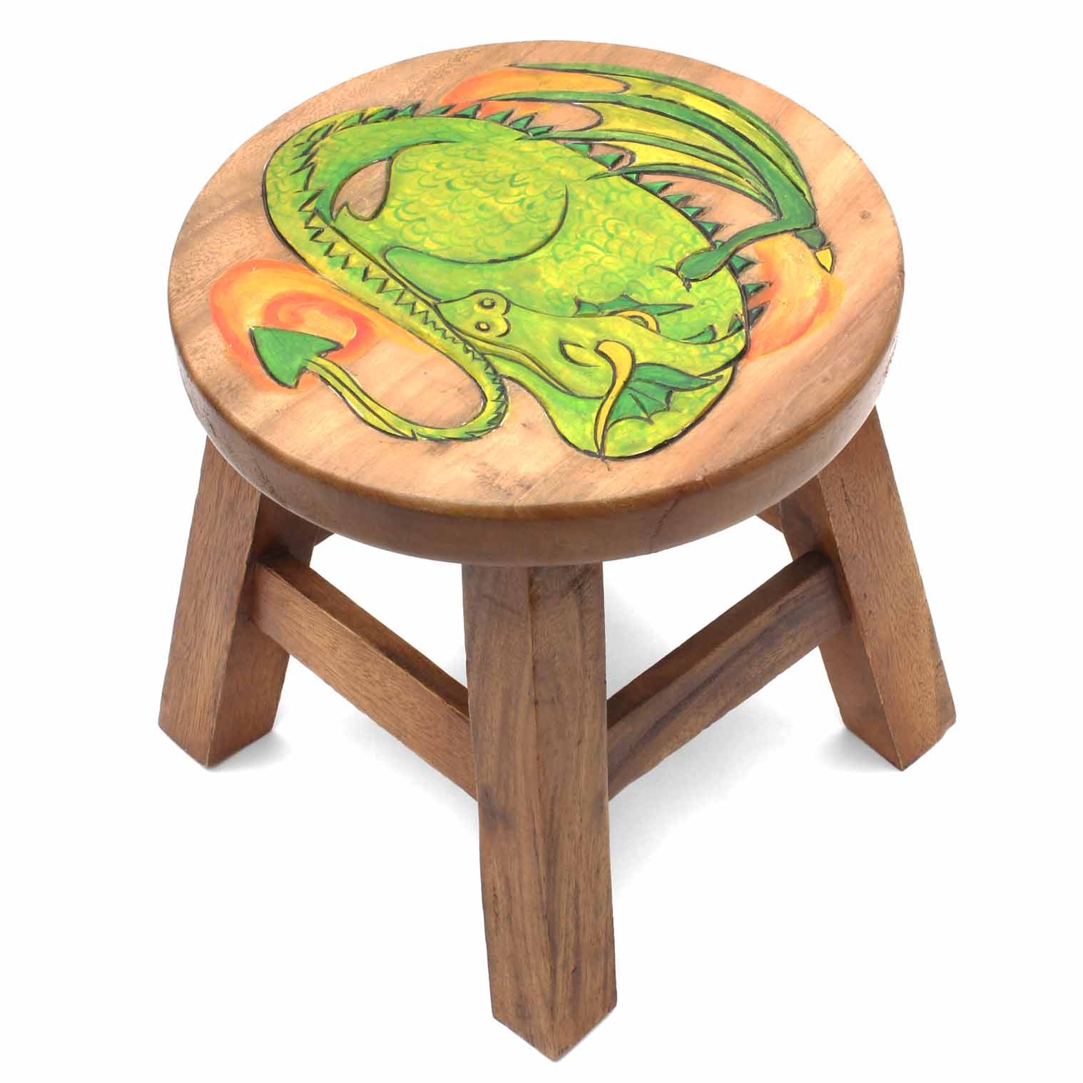 Tabouret en bois de suar sculpté Dragon endormi
