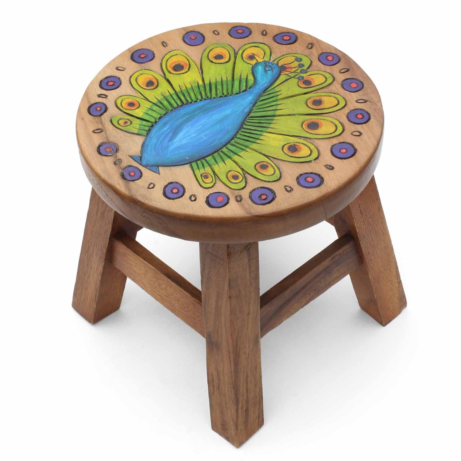 Tabouret en bois de raintree sculpté paon