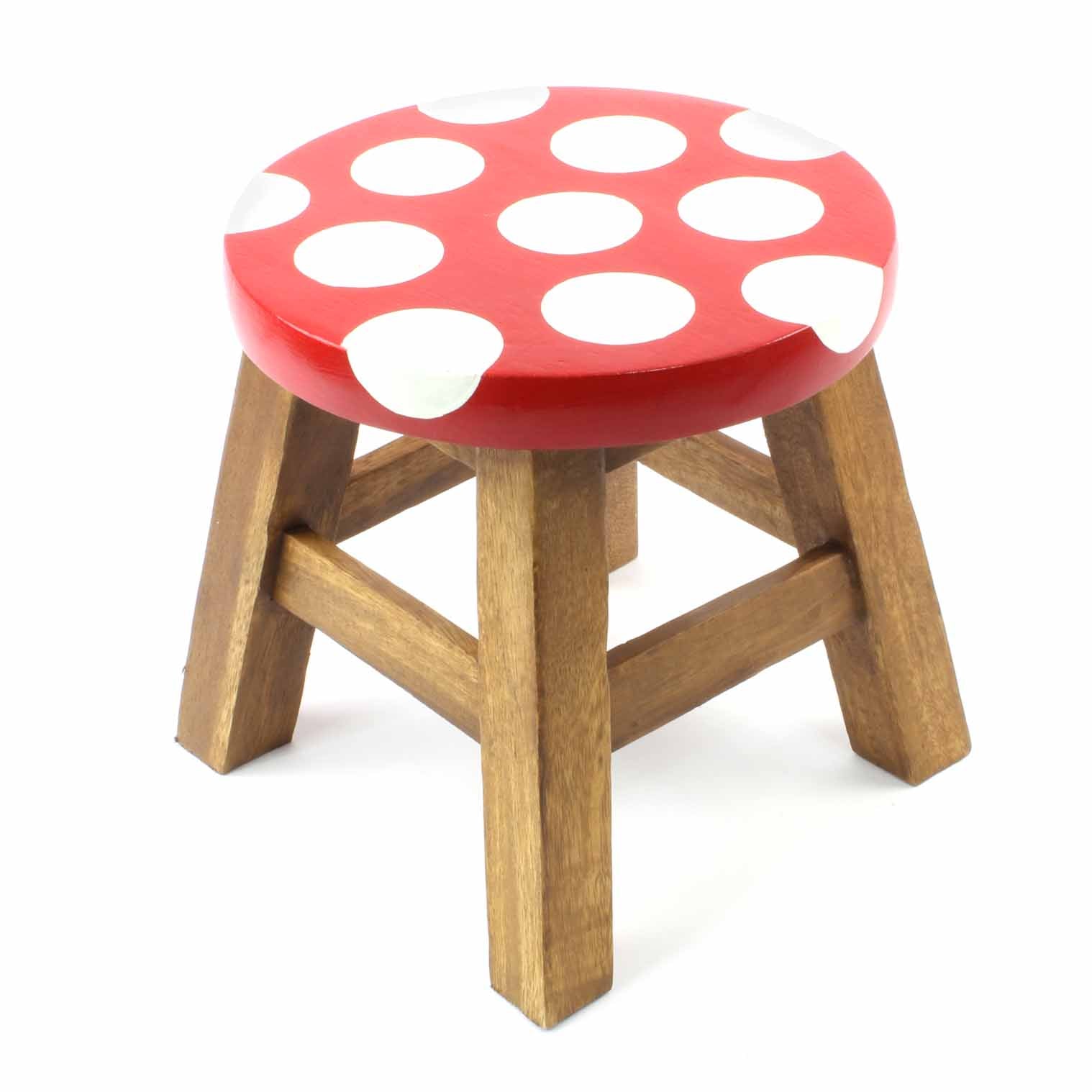 Tabouret en bois de Suar peint "Champignon"