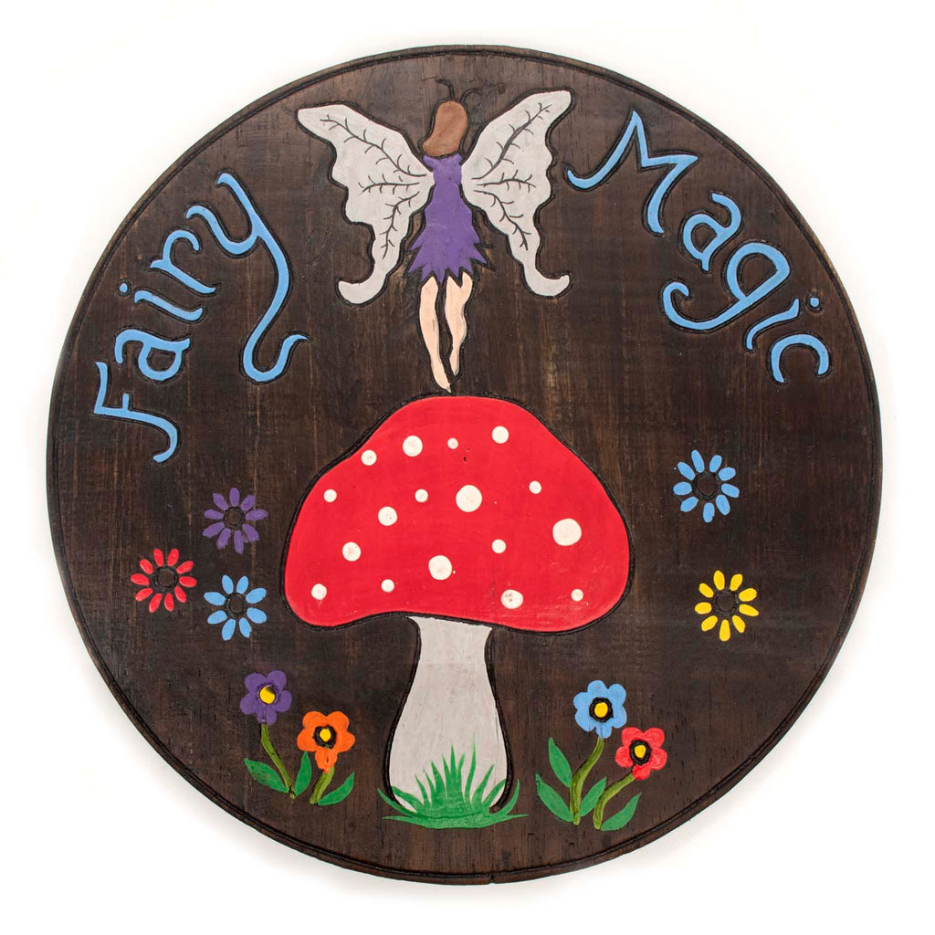 Plaque ronde en bois peinte « Fairy Magic »