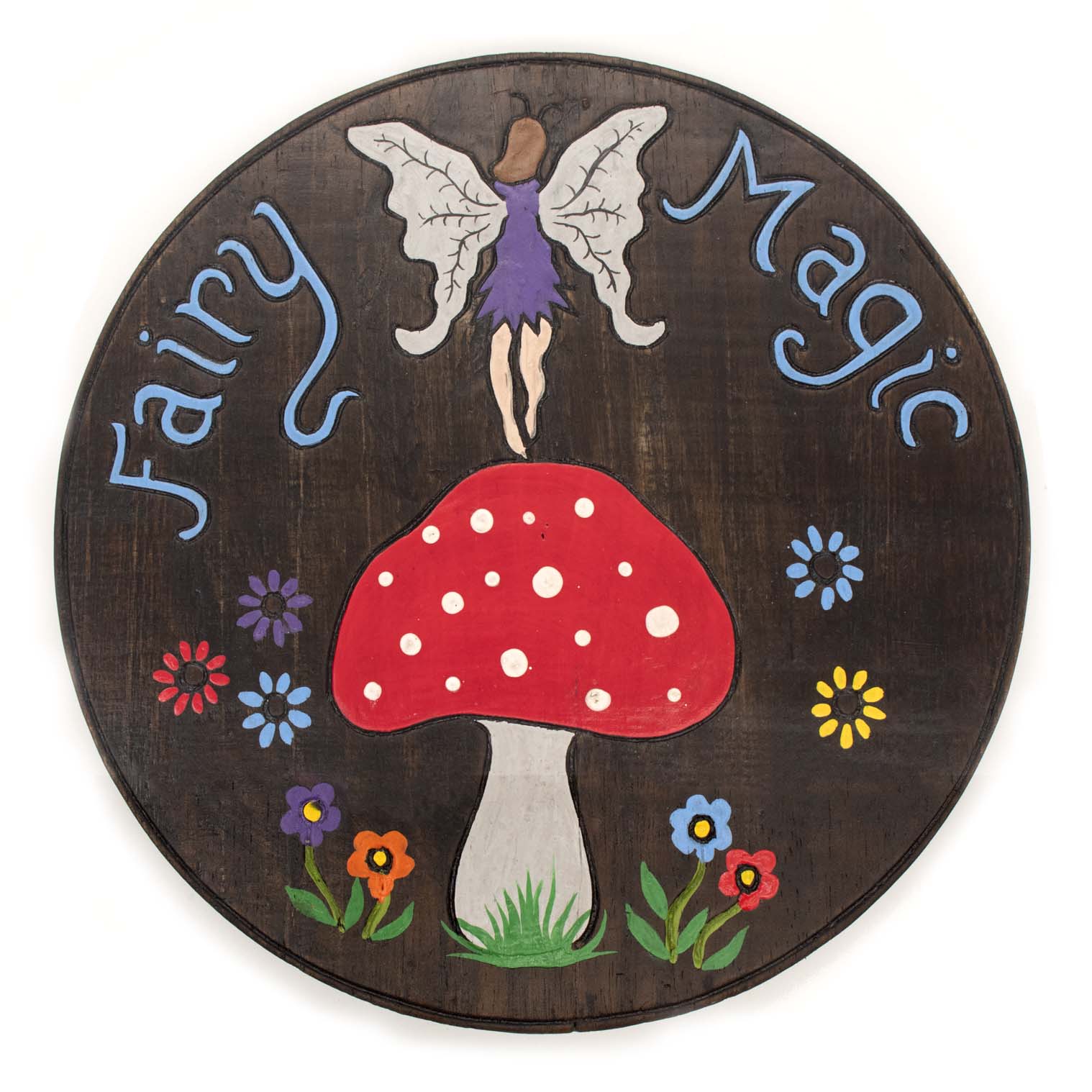 Plaque ronde en bois peinte « Fairy Magic »