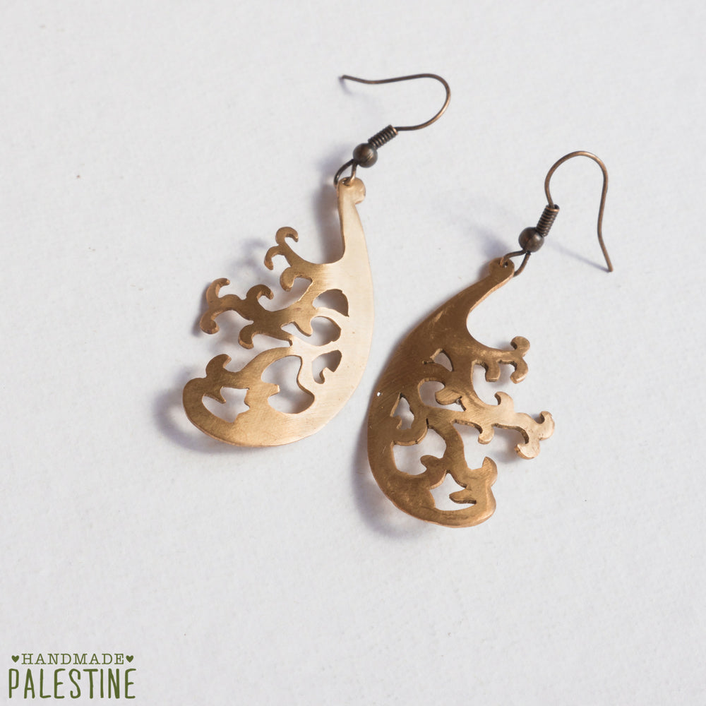 Curved Olive Tree Brass Earrings | Handmade Jewelry