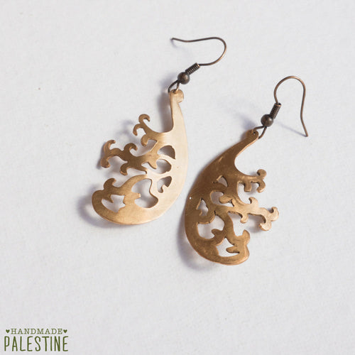 Curved Olive Tree Brass Earrings | Handmade Jewelry
