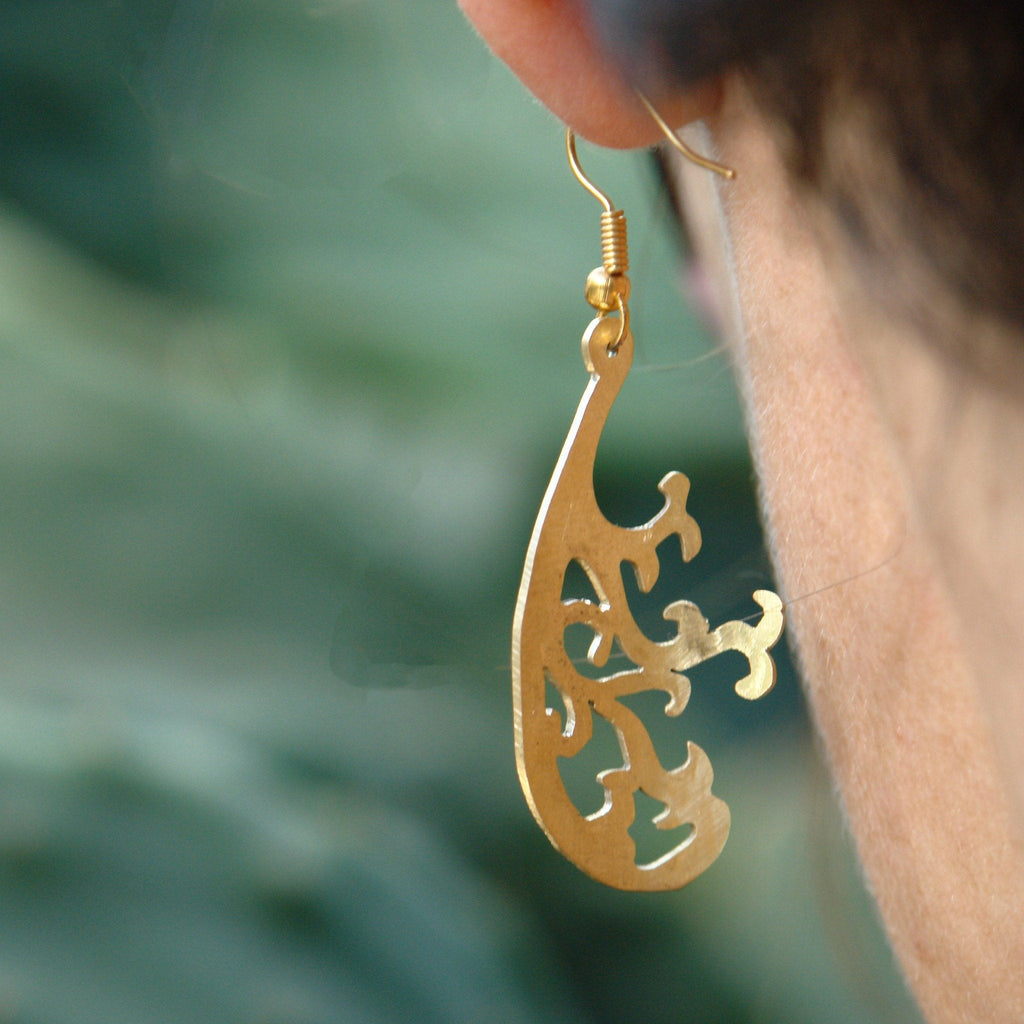 Curved Olive Tree Brass Earrings | Handmade Jewelry