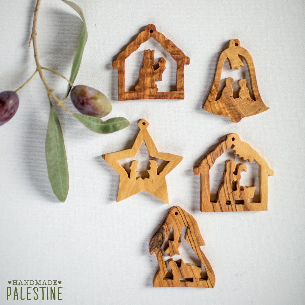 Olive Wood Christmas Ornaments - Pack of 5 | Hand Carved